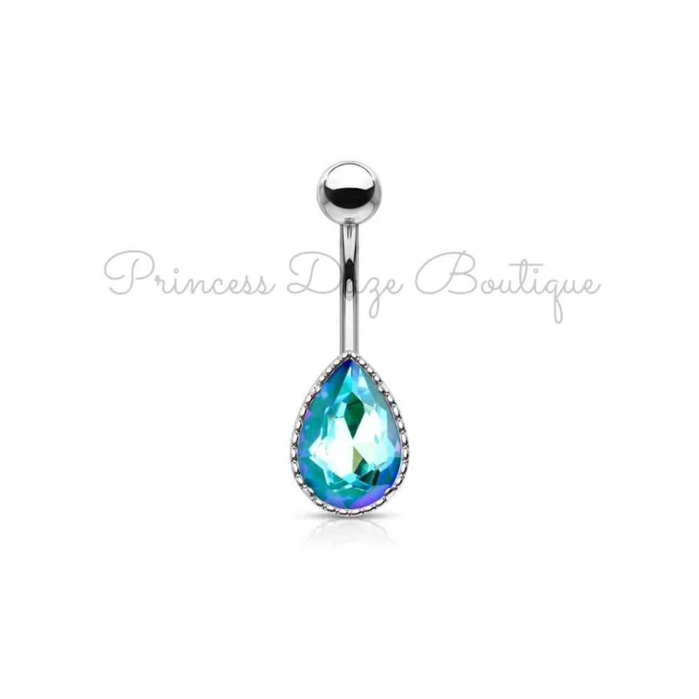 Aqua Tear‎ Drop Belly Button Ring